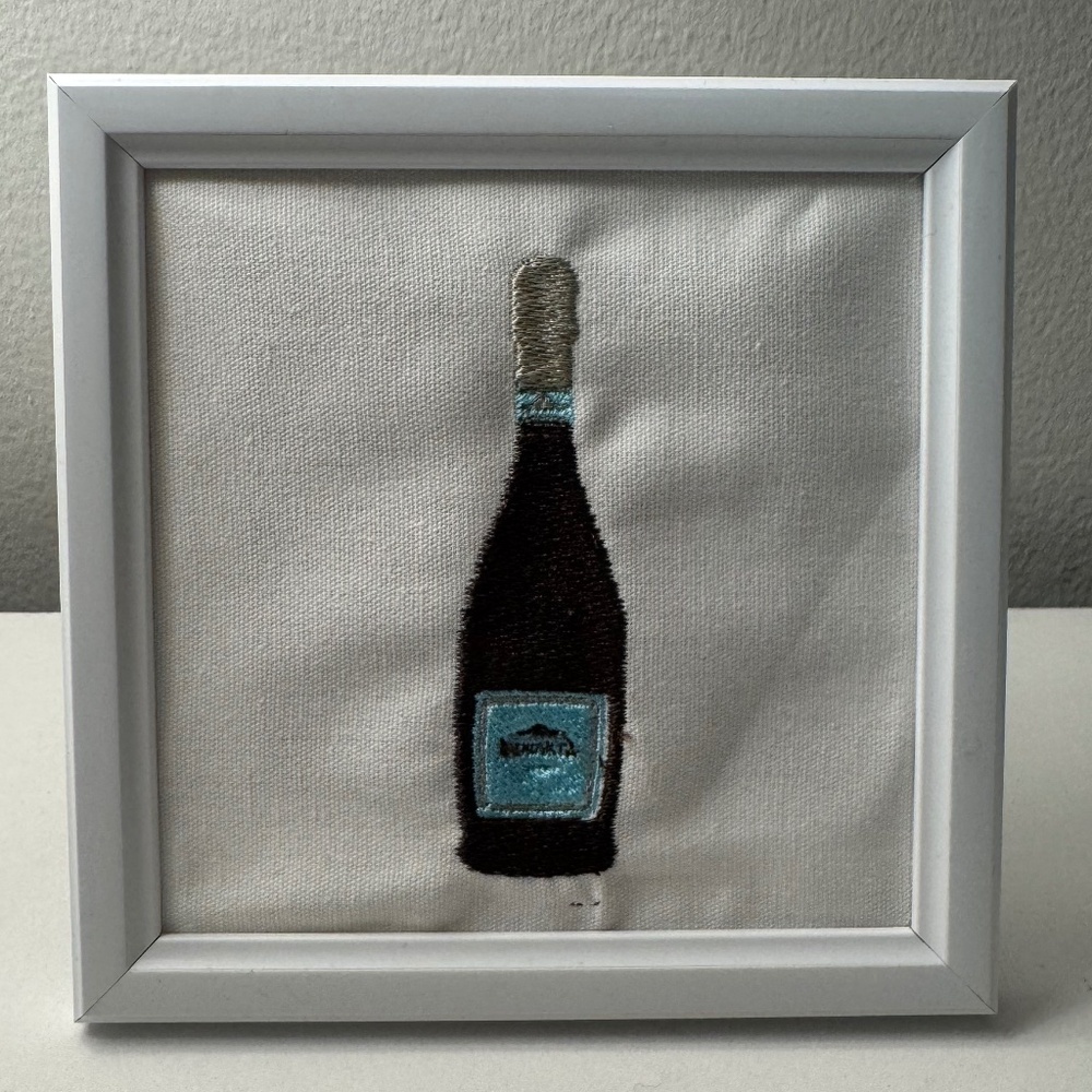 Handmade Prosecco Bottle Embroidered Picture Frame Decor | Champagne Bar Art